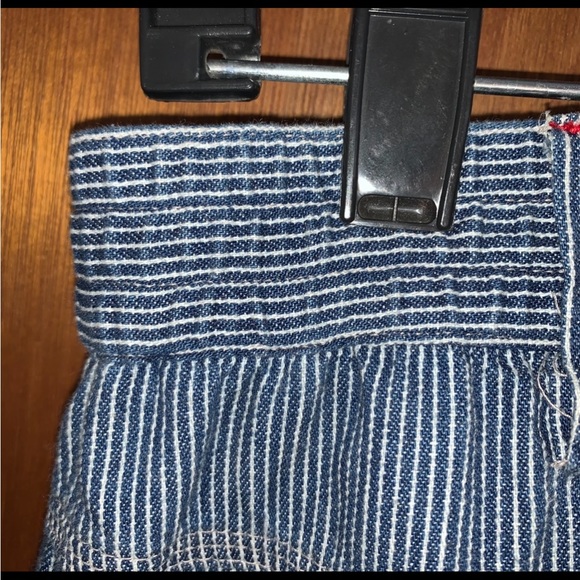Women’s L Vintage SAG HARBOR SPORT Railroad Blue Striped Cropped Carpenter Pants - Picture 12 of 14